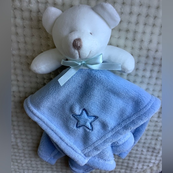 Unbranded Blue Lovey w Star and White Plush Bear Security Blanket Toy - Picture 7 of 11